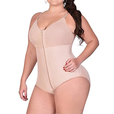 Beige Корректирующее белье, контроль живота, бесшовное боди, тренажер для талии, для женщин, для похудения, для всего тела, Корректирующее белье размера плюс, S-6XL, застежка-молния, с бюстгальтером - Цвет: Beige
