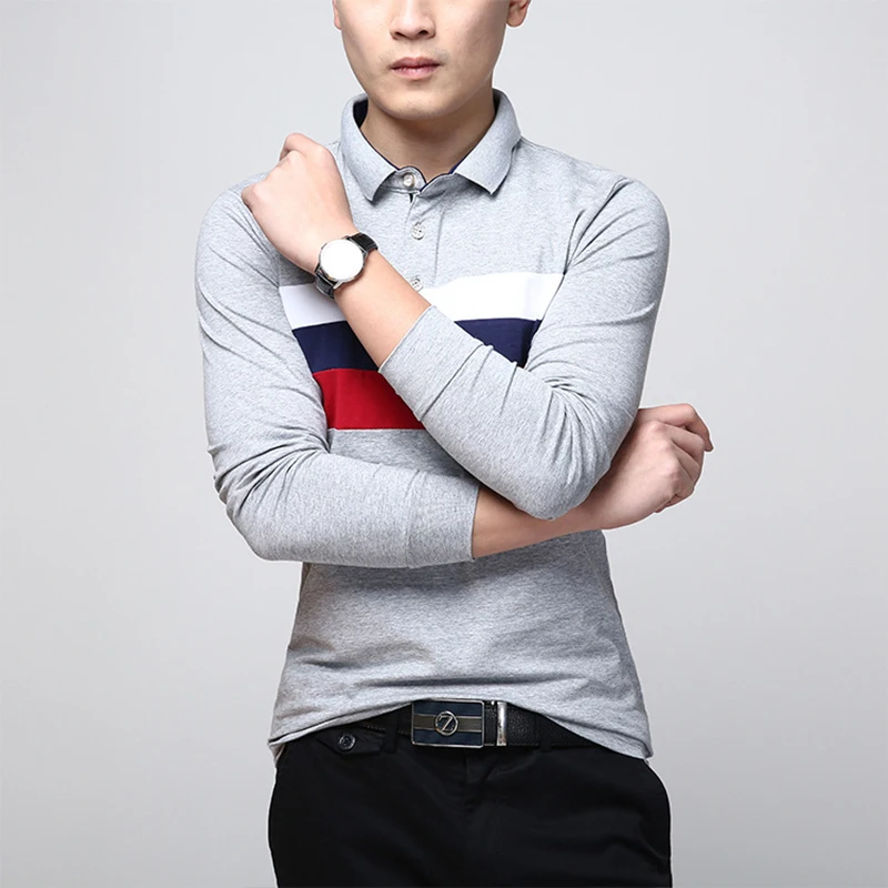 Brand Spring Autumn Polo Shirt Men Long Sleeve Cotton Casual Polos Striped Solid Color Comfortable Top Quality | Мужская одежда