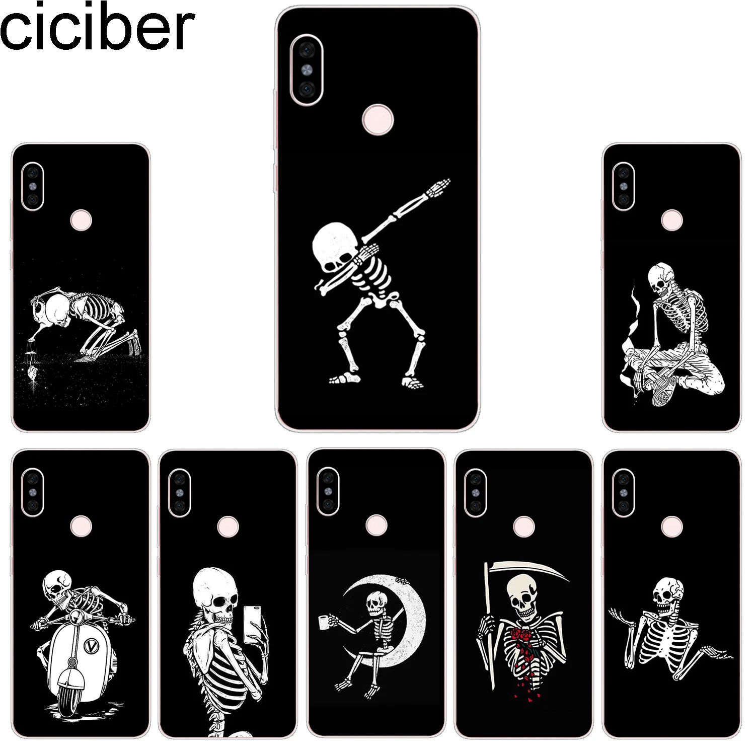 ciciber Phone Case for Xiaomi Mix Max 3 2 2s Cover Mi A2 9 8 6 5 F1 A1 5X 6X 5c 5s Lite Plus Pro SE Human Skeleton |