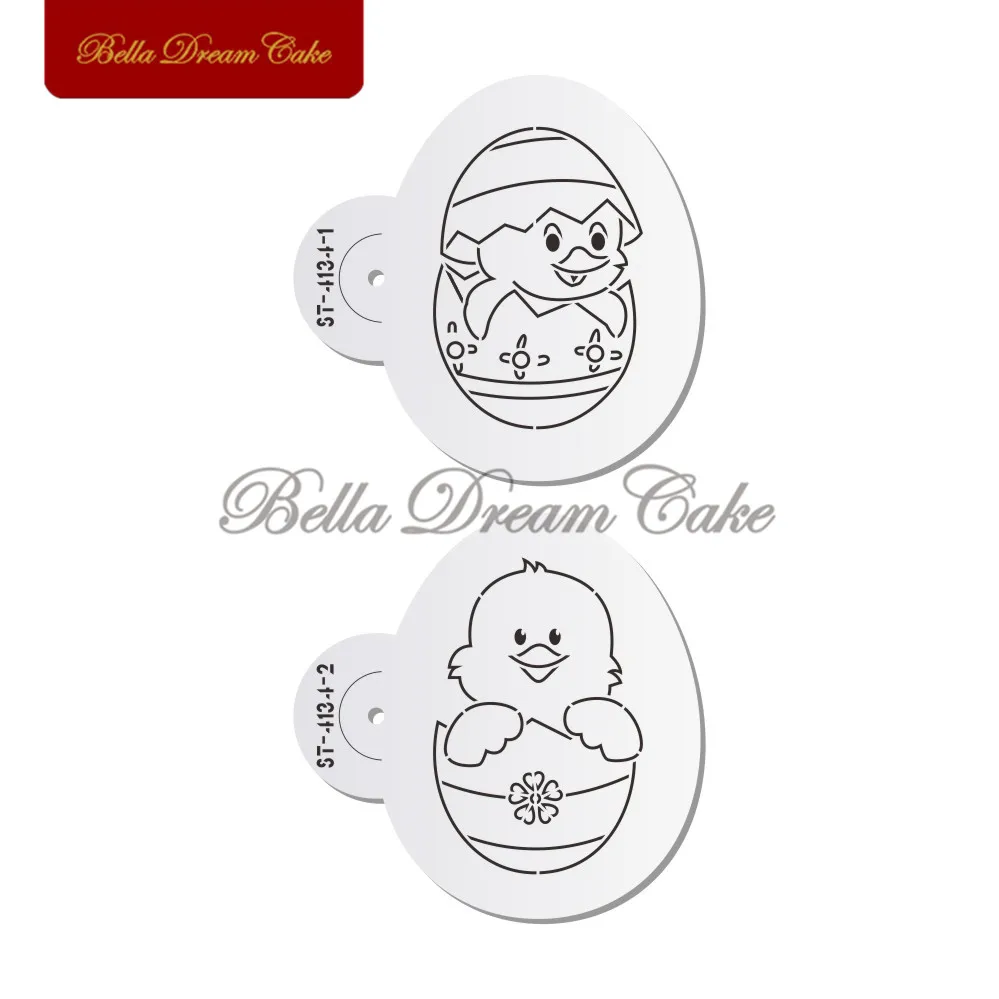 Трафарет с рисунком пасхальных яиц цветов и куриц боковой трафарет для торта