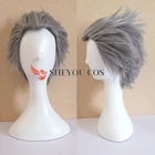 Высококачественные короткие Серебряный парик термостойкие синтетические волосы Vergil, косплей, костюм, парик + парик, шапка
