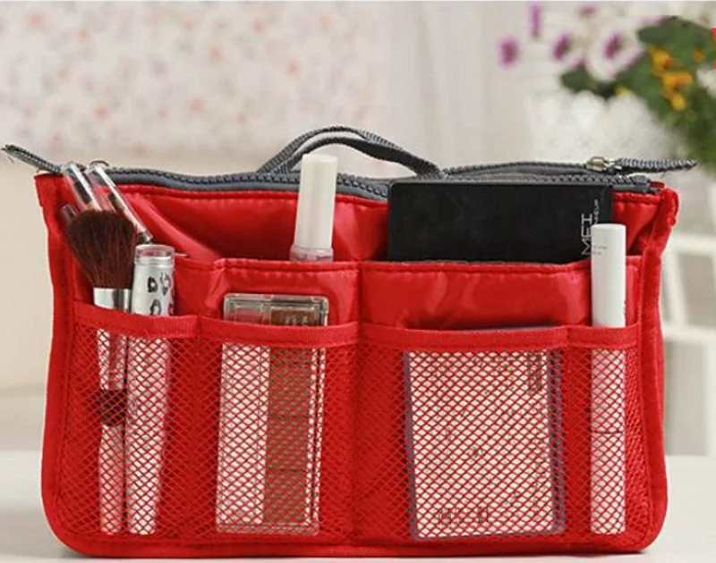 Red Горячая Распродажа, женская косметичка, органайзер, сумка в сумке, двойная молния, косметичка, портативная, многофункциональная, для путешествий, с карманами, сумочка - Цвет: Red