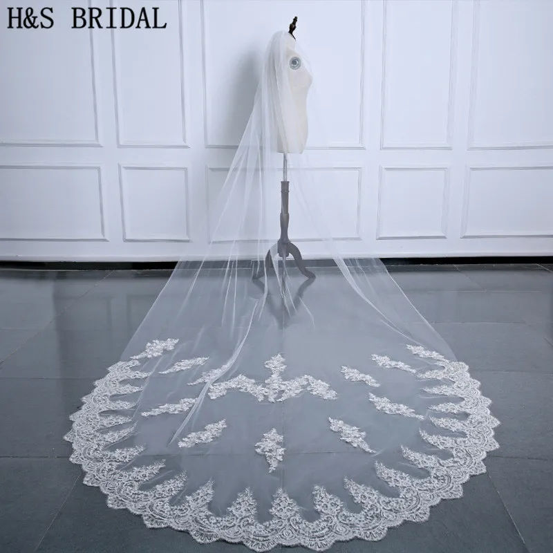 Фата свадебная с длинными кружевными краями 3 5 м гребнем|bridal veil with comb|cathedral wedding