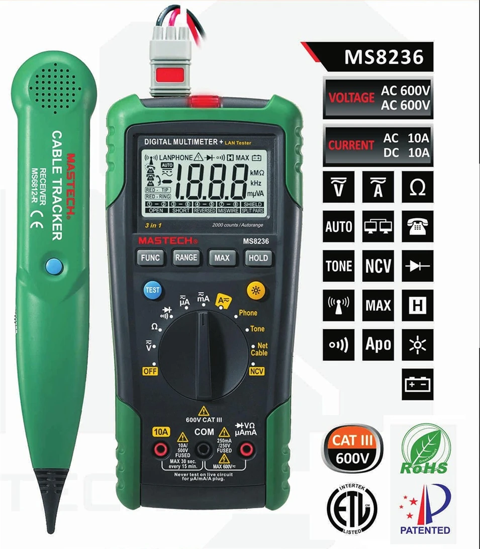 Цифровой Мультиметр MASTECH MS8236 тестер кабелей Netwoek трекер тона на телефонной линии