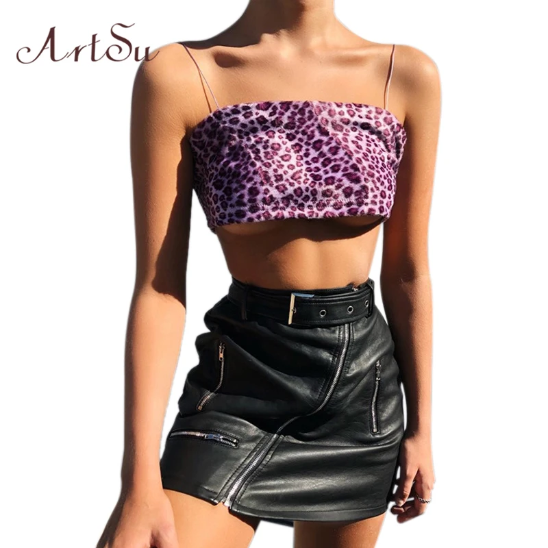 Женский укороченный топ ArtSu фиолетовый с леопардовым принтом Camis Mujeres Boho на тонких