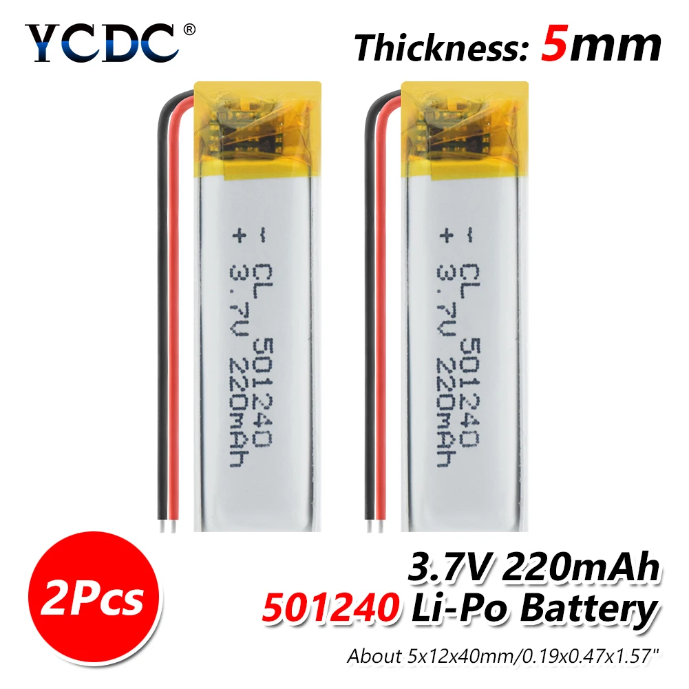 3,7 V 220 мА* ч перезаряжаемого литий-полимерный литий-ионный аккумулятор 501240 1/2/4 шт. AA батареи AAA для MP3 MP4 MP5 BLUETOOTH гарнитура gps - Цвет: 2 PCS