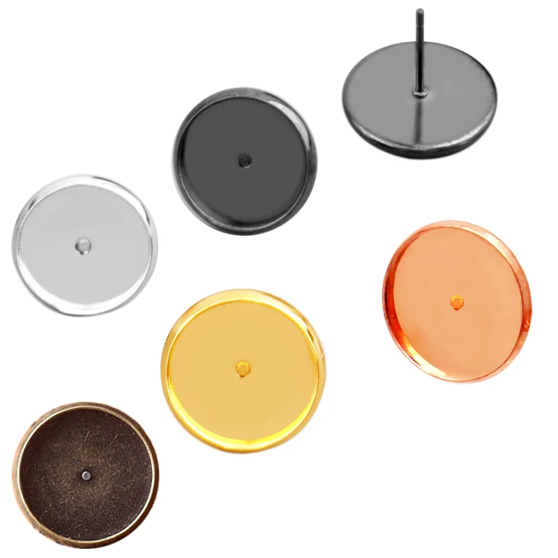 50pcs 8mm 10mm 12mm 14mm 16mm Woman Earring Stud Cabochon Cameo Setting Blank Base DIY Handmade Jewelry Findings