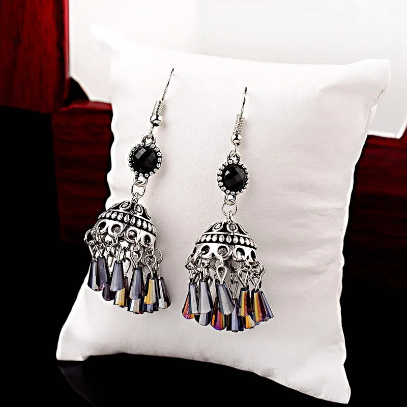 OIQUEI Boho этнические индийские Jhumka Висячие серьги для женщин серебряного цвета