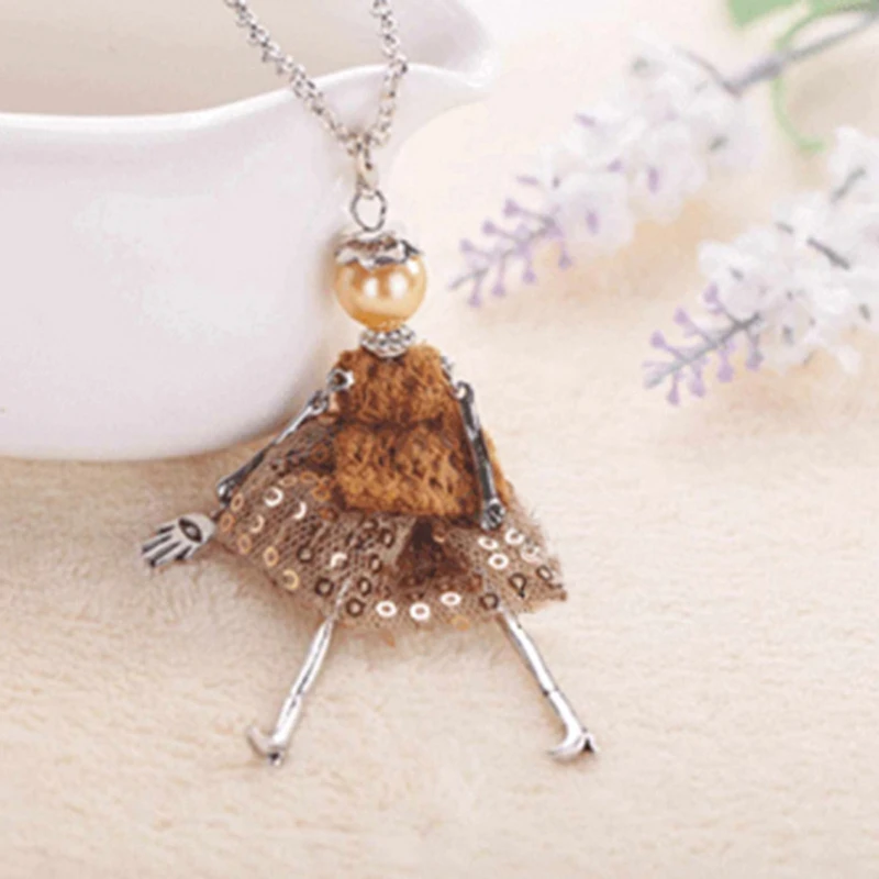 

Free Shipping 10PCS Skirt girls Pendant Necklaces Doll Girl Pendant Necklaces For Women Girl Jewelry YWBB010