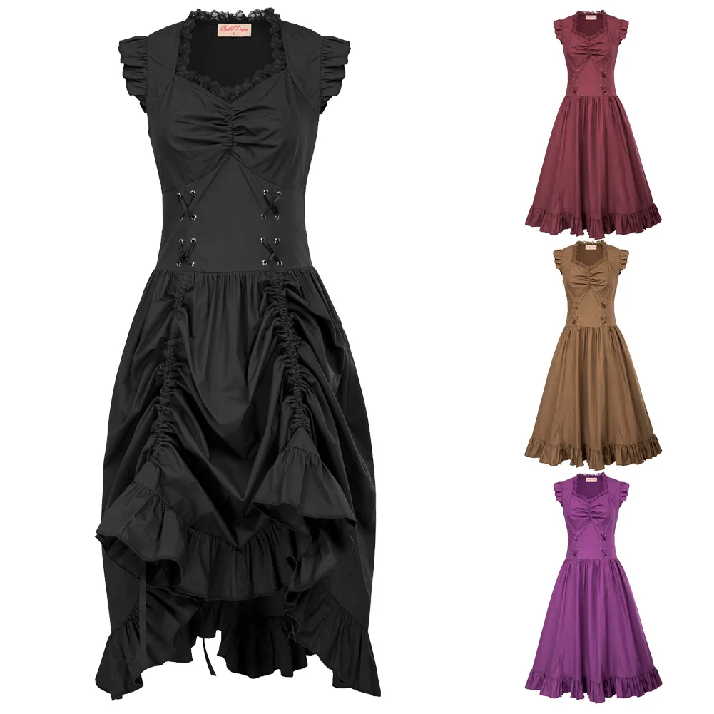 Винтажное женское платье без рукавов с v образным вырезом Ретро готическое