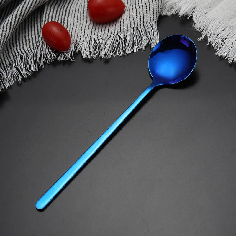 Large Blue Нержавеющая сталь 7 цветов красочные кофейные ложки ледяные десертные ложка с длинной ручкой из розового золота ложка-мешалка кухонная посуда - Цвет: Large Blue