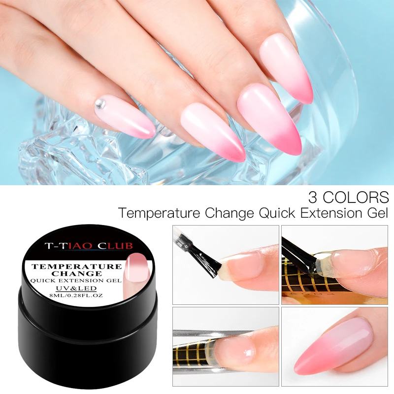 

T-TIAO CLUB Temperature Change Nail Quick Extension Gel UV Builder Nail Gel Top Base Gel Soak off Tips Building Nails Art