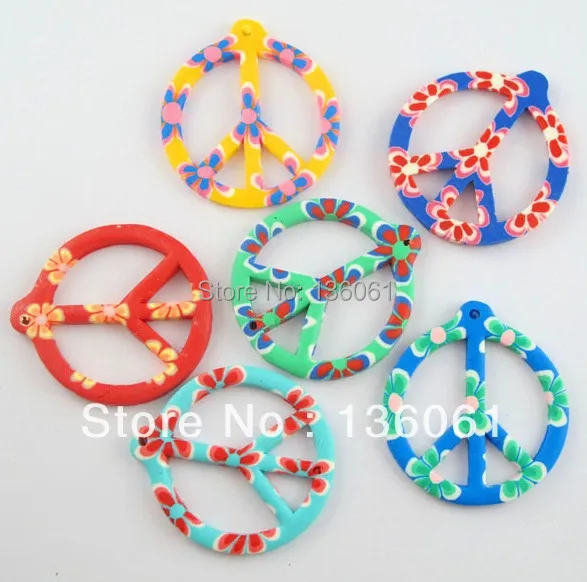 

Fashion Polymer Clay Peace Sign Symbol Pendant Charms For Bracelet Necklace Woman Girls Jewelry Findings Bijoux 50pcs 37x14mm