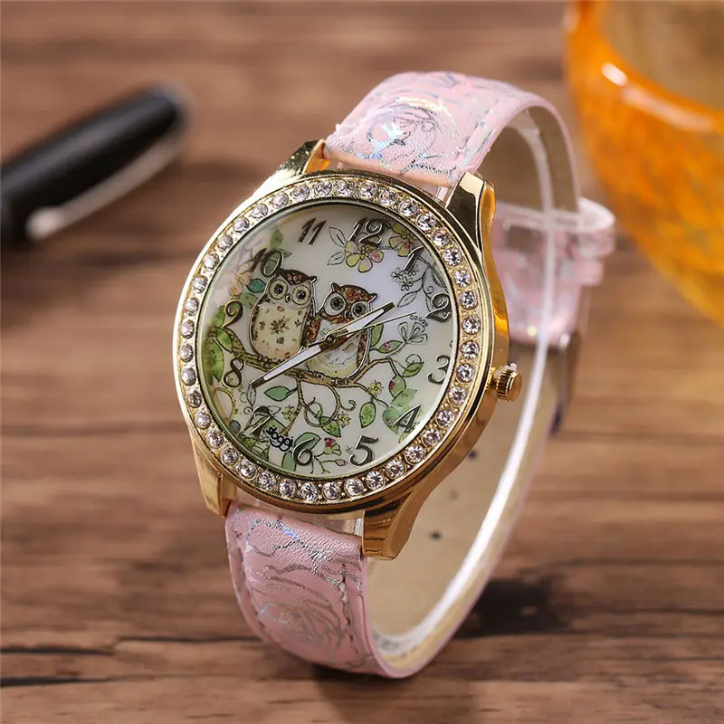 Роскошные женские часы Montre Femme, лучший бренд, мужские и женские универсальные парные модели с рисунком совы, кварцевые часы с бриллиантами, Reloj* A