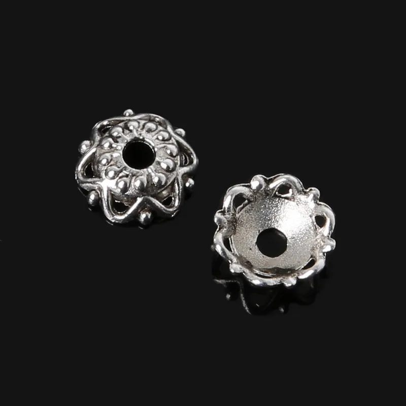 55 шт./лот 8x3 мм посеребренные круглые полые колпачки из сплава цинка фурнитура