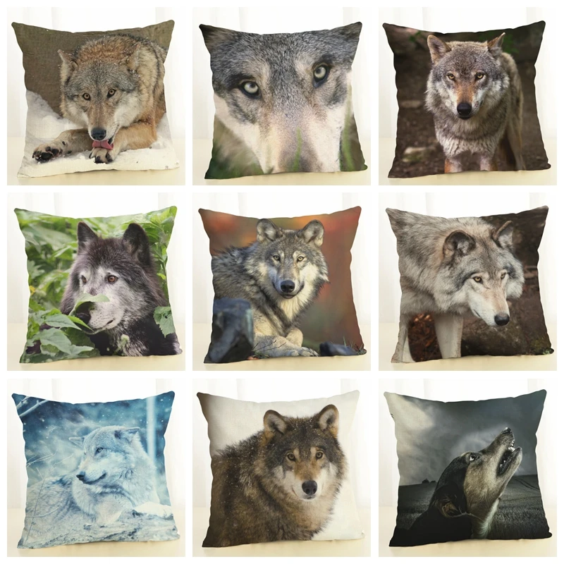 

Wild Animal Wolf Pattern Cotton Linen Cushion Cover Square Pillow Case Cover 45x45cm Throw Pillow Cover