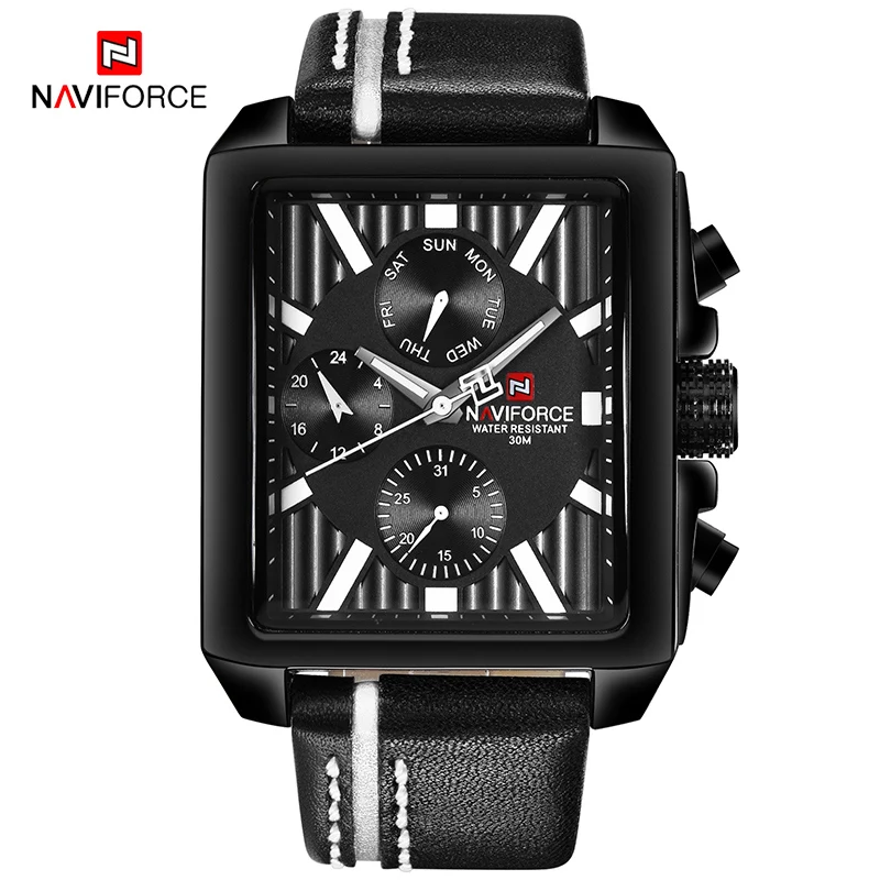 White Naviforce Модные мужские кварцевые наручные часы водонепроницаемые спортивные часы Роскошные Лидирующий бренд кожа часы мужской Relogio Masculino - Цвет: White