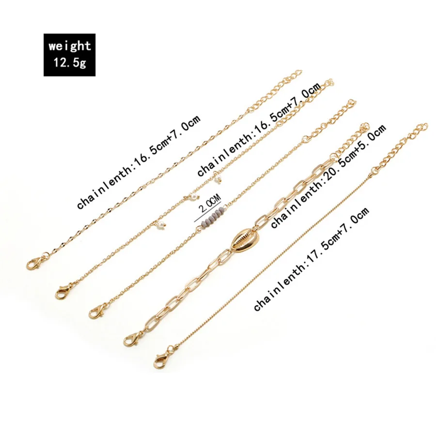 5 шт. Женский комплект браслетов многослойный металлический корпус бусы золотые