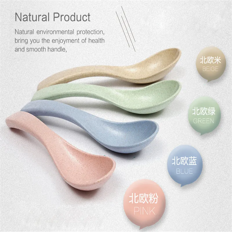 4 шт./лот портативная ложка пшеничная соломенная ручка посуда суп кофейная