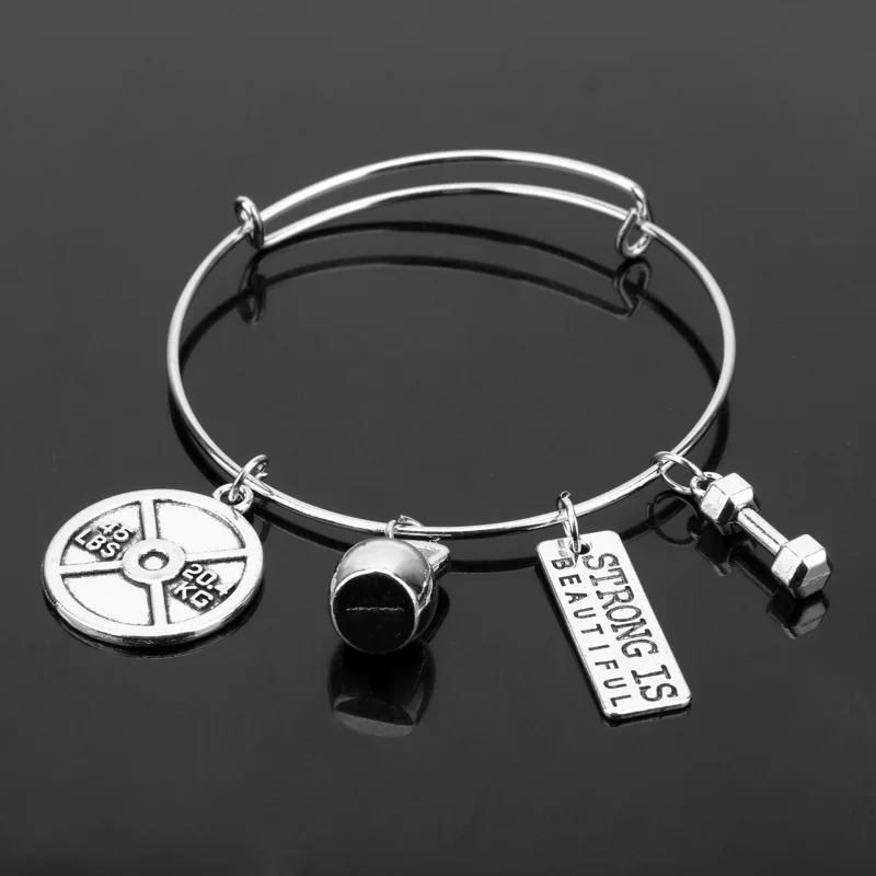 

Fitness Dumbbell barbell Kettle Bell Charms Bangles Weight Lifting Gym Sculpture Strong Bracelets