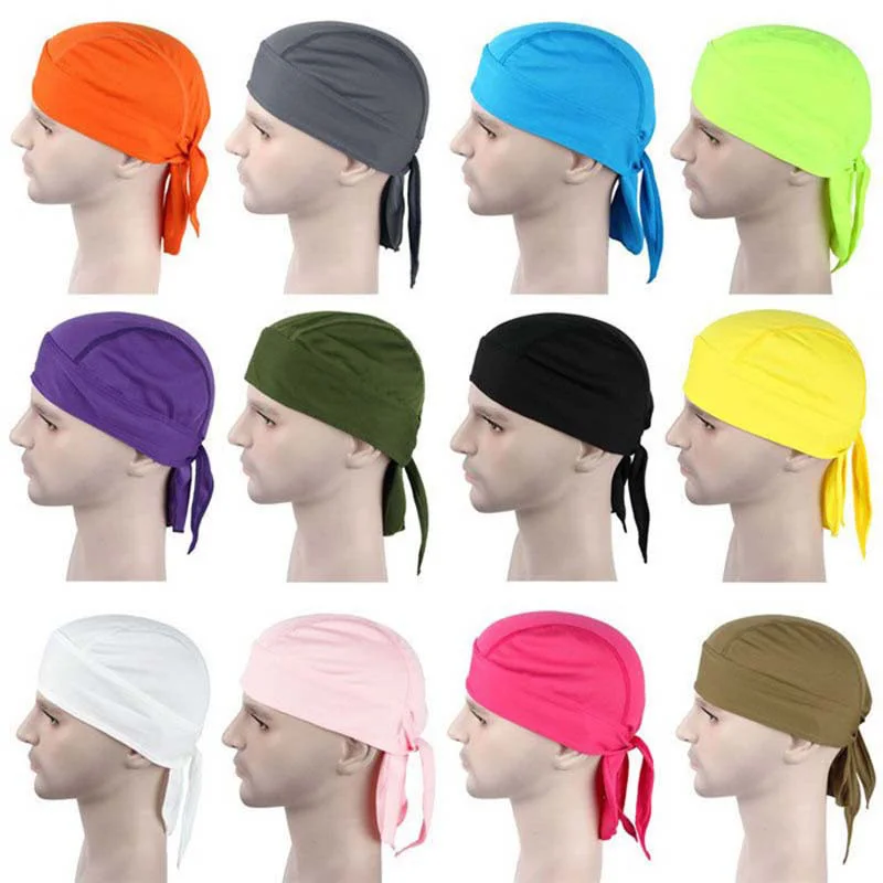 

New Fashion headwrap breathable spot mesh Unisex Fitted Solid head wrap Motorcycle Skull Cap Men