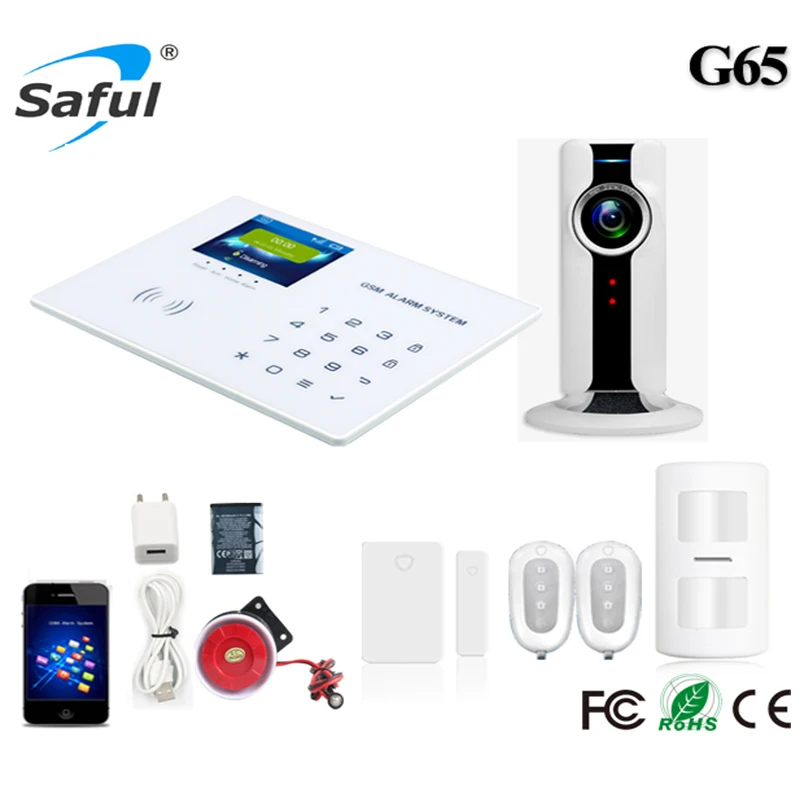 Беспроводная умная система сигнализации 5 в gsm с G65 ios/android APP LCD touch камерой |