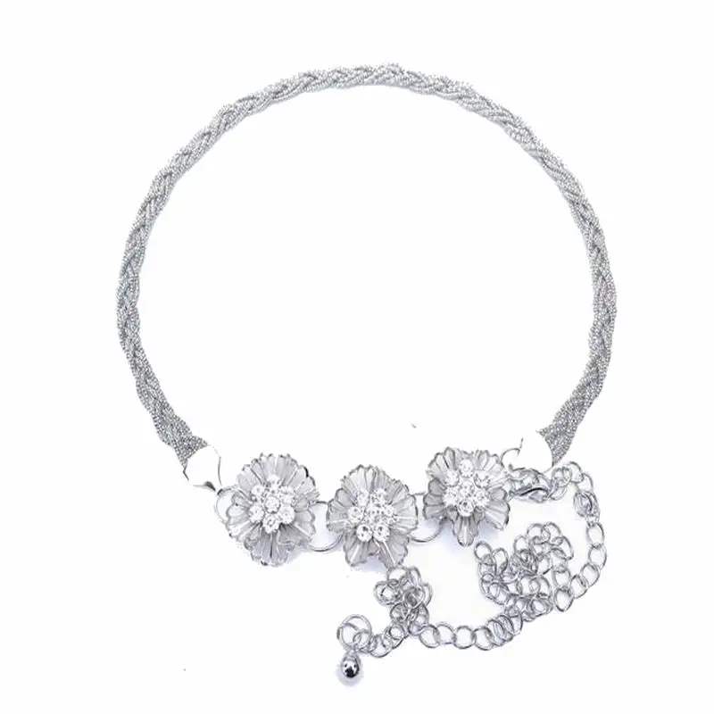 Модный цветочный металлический Универсальный женский пояс с бриллиантами и