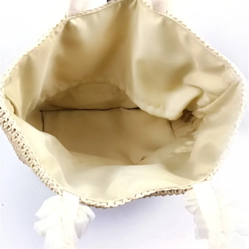 

Women Large Solid Shoulder Bag Handmade Knitting Travel Beach Bag Casual Ladies Hand Straw Rattan Bag