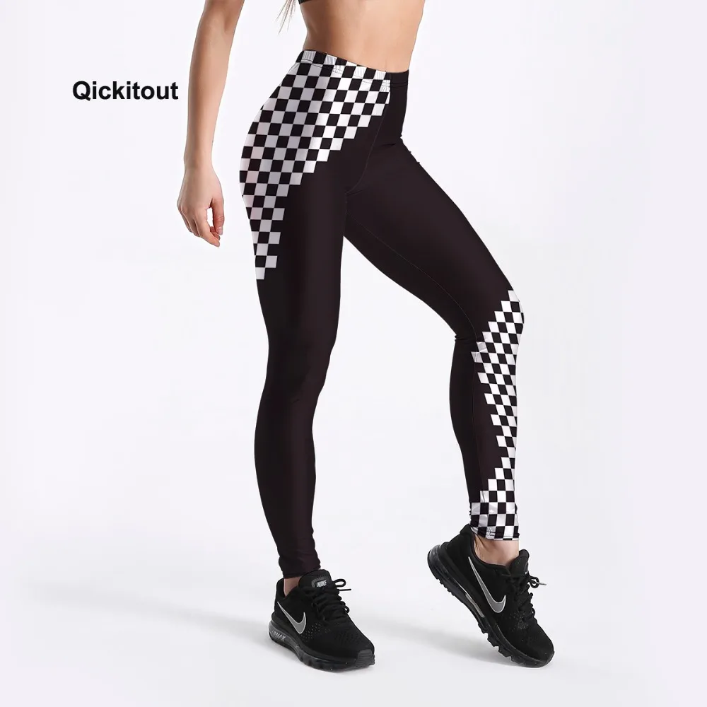 Qickitout сексуальные модные черные и белые квадратные женские леггинсы для фитнеса