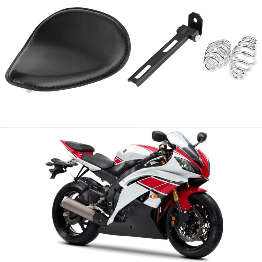 Motorcycle Seat Cushions 3inch Black Leather Solo W/ Mount Spring Bracket for Chopper Bobber Custom |