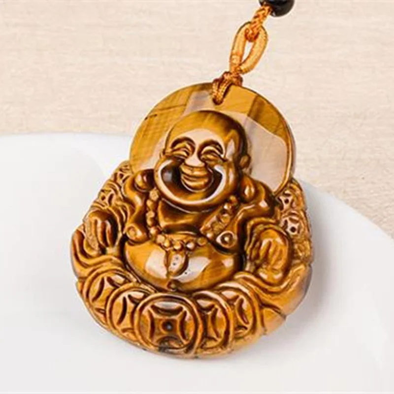 Tiger Eye Stone Pendant Drop Shipping Hand Carved Buddha Necklace With Chain Lucky Amulet Fine Jewelry For Women Men Gift