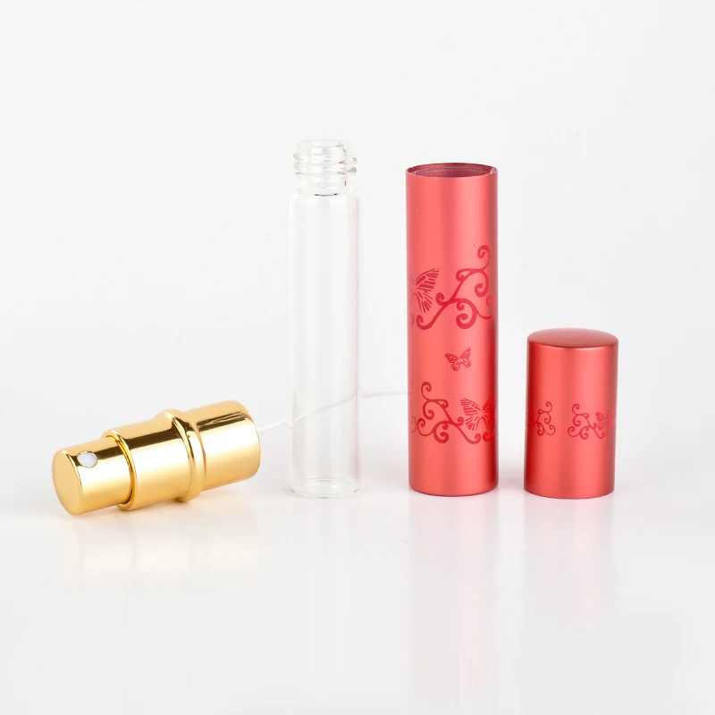 6 шт./лот 8 мл Мини Портативный Красочный изящная стеклянная флакон для духов с бабочкой цветок алюминиевые трубы спрей