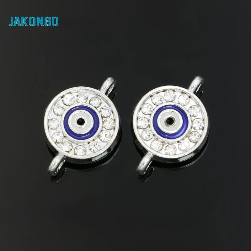

JAKONGO Silver Plated Fatima Hamsa Round Evil Blue Eye Connectors fit Jewelry Making Handmade Findings Accessories DIY 19x12mm