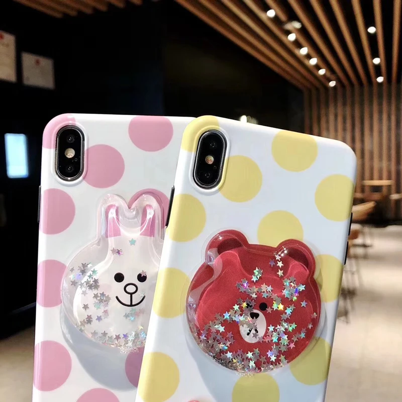 GYPHCA Polka Dot Phone Case For iphone 6 7 8 plus Bear and Bunny Liquid quicksand Flowing X XR XsMax Cover |