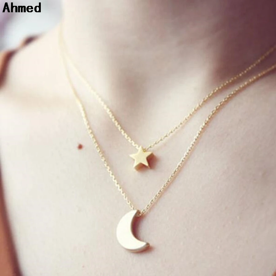 Ahmed Jewelry модное простое Двухслойное женское стильное колье из золотистого сплава