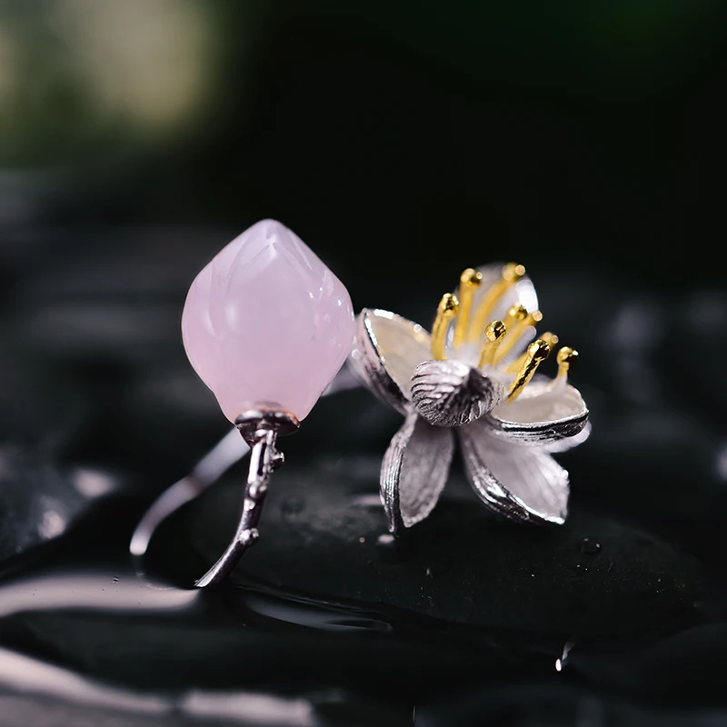 Lotus Fun реальные 925 стерлингового серебра Природный розовый кварц ручной работы Fine Jewelry Кольцо Цветок лотоса шепчет кольца для женщин Bijoux