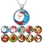 Рождественский снеговик олень Санта Клаус круглый кулон ожерелье 25 мм стеклянный кабошон женские ювелирные изделия для девочек вечерние подарок на день рождения 50 см