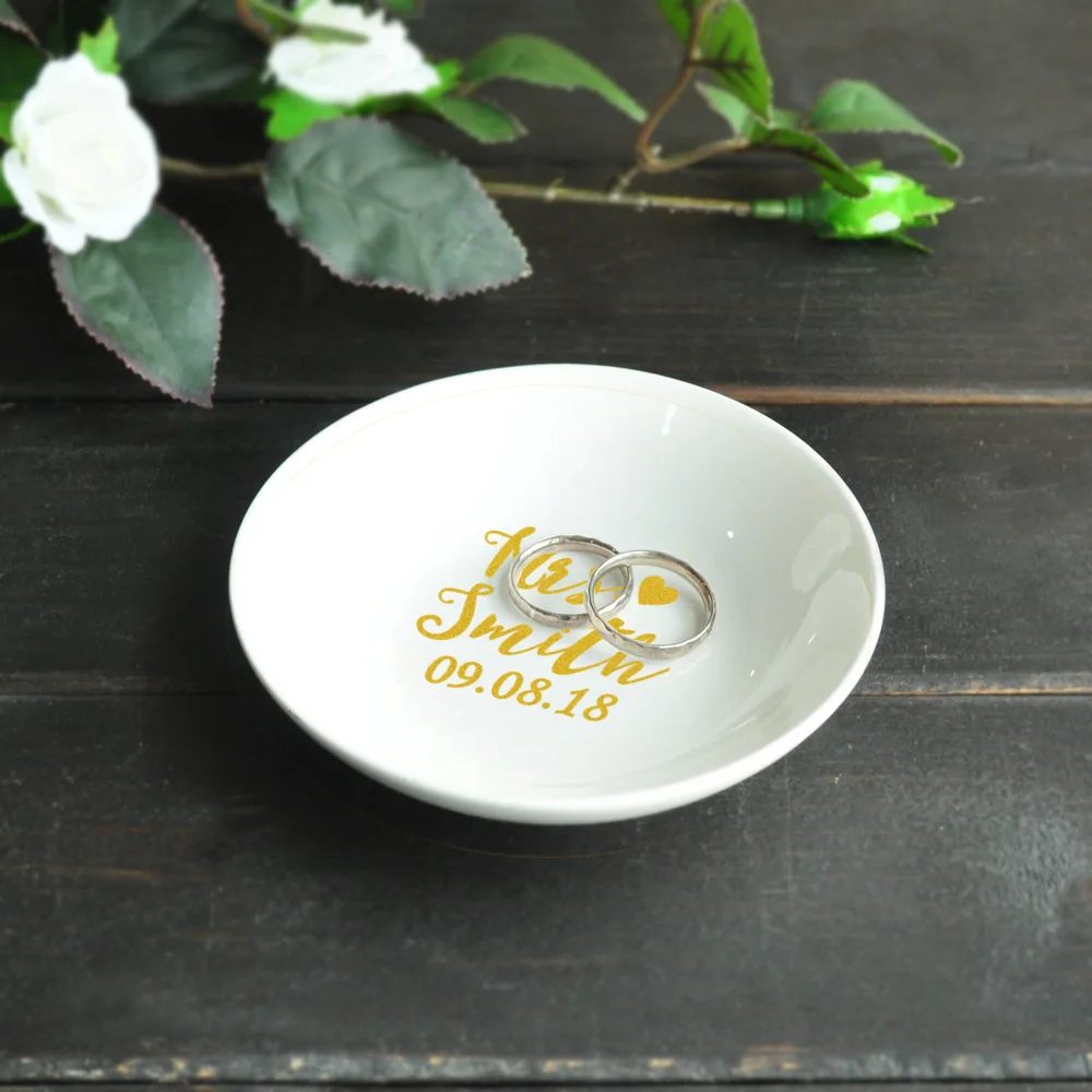

Personalized Ring Dish Wedding Ring Holder Gift for Bride Name and Date Jewelry Dish Gift for Her