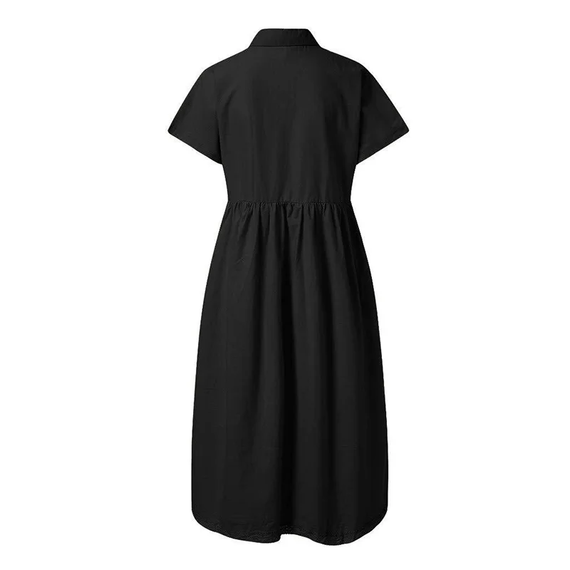 Женское однотонное платье с коротким рукавом свободное повседневное