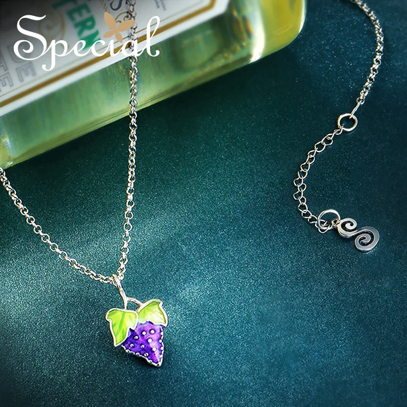 Special Brand Fashion 925 Sterling Silver Fruit Maxi Necklace Enamel Grape Necklaces &amp Pendants Jewelry Gifts for Women S1718N |