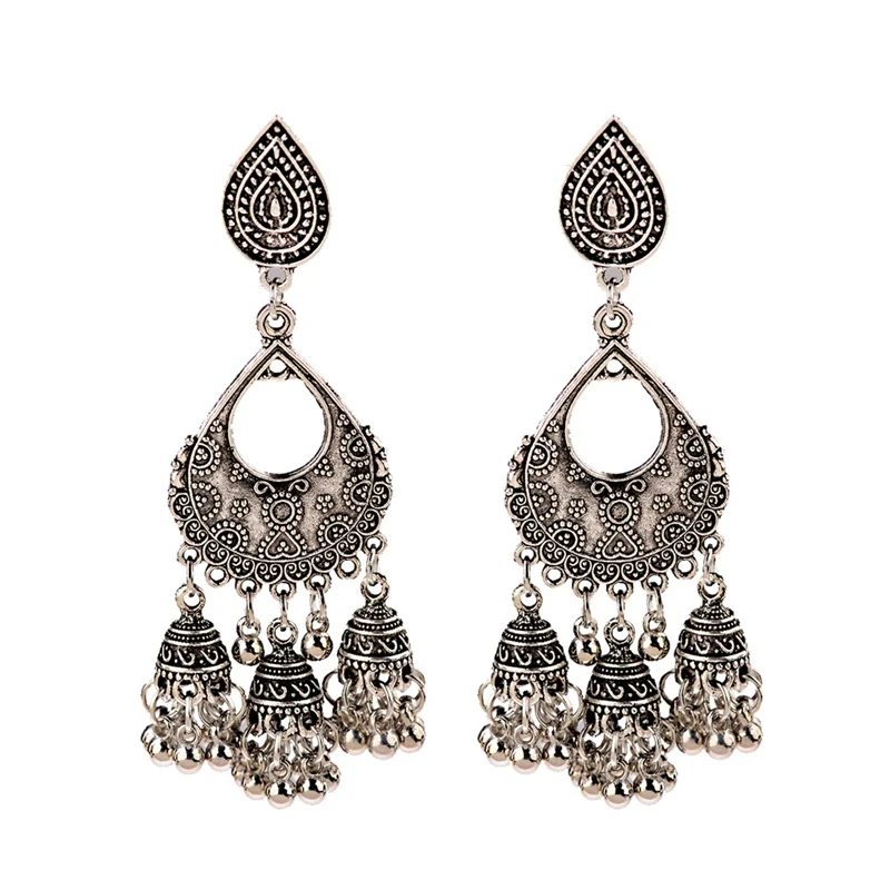 104-2 Ретро египетские колокольчики серьги с кисточками Jhumka Модные женские индийские ювелирные изделия классические геометрические племенные цыганские Висячие серьги вешалка - Окраска металла: 104-2