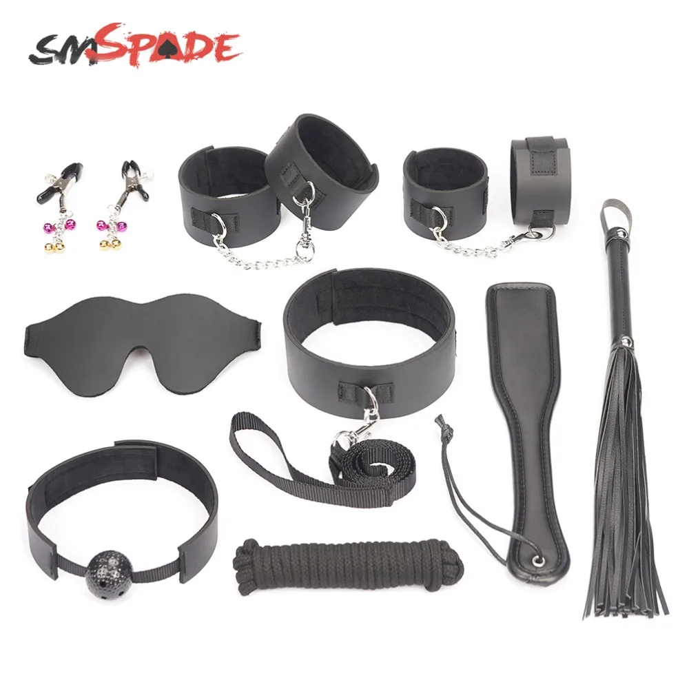 SMSPADE Black 9 шт./компл. повязка на глаза кляп для рта воротник наручники и манжеты