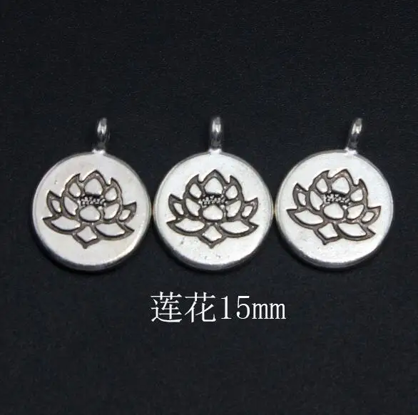 10 шт./лот тибетский серебристый Круглый бирка Lotus Life Tree талисманы Будда 6 стилей
