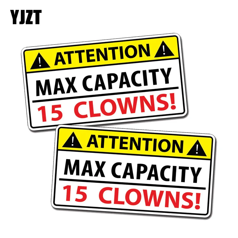 

YJZT 2X 10.2CM*5.7CM Peraonslity Attention Max Capacity 15 Clown Car Sticker PVC Decal 12-0594
