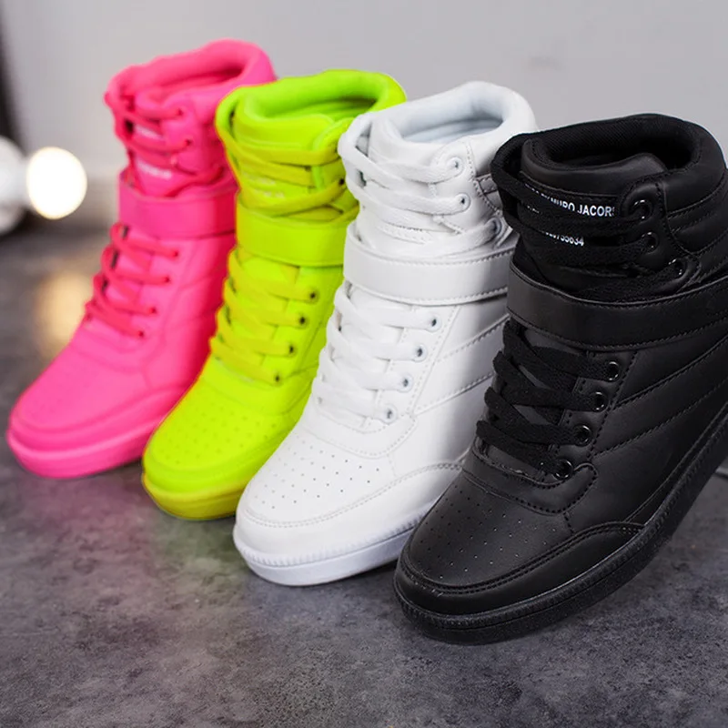 

Lzzf High Quality 2018 New Women Shoes Breathable Black High-top Lace-up Added White Sneakers Shoes for Woman Basket Femme