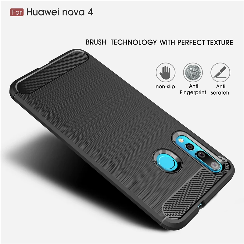 For Cover Huawei Nova 4 Case Firm Bumper Carbon Fiber 6.4&quot Rubber Silicone Funda Coque | Мобильные телефоны и