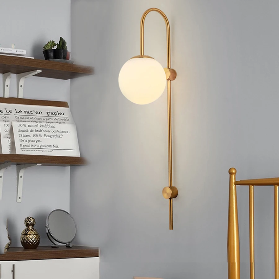 

Thrisdar Nordic Creative Glass Ball Wall Light E27 Bedroom Bedside Wall Lamp Personality Hotel Restaurant Cafe Glass Wall Lamps