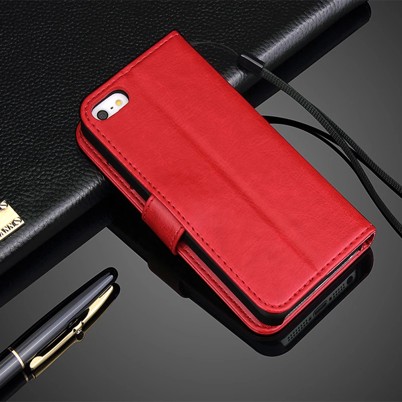 Высокое Качество Бизнес PU Кожаный Чехол для iPhone 5 5S Флип Браслет стенд Карточки
