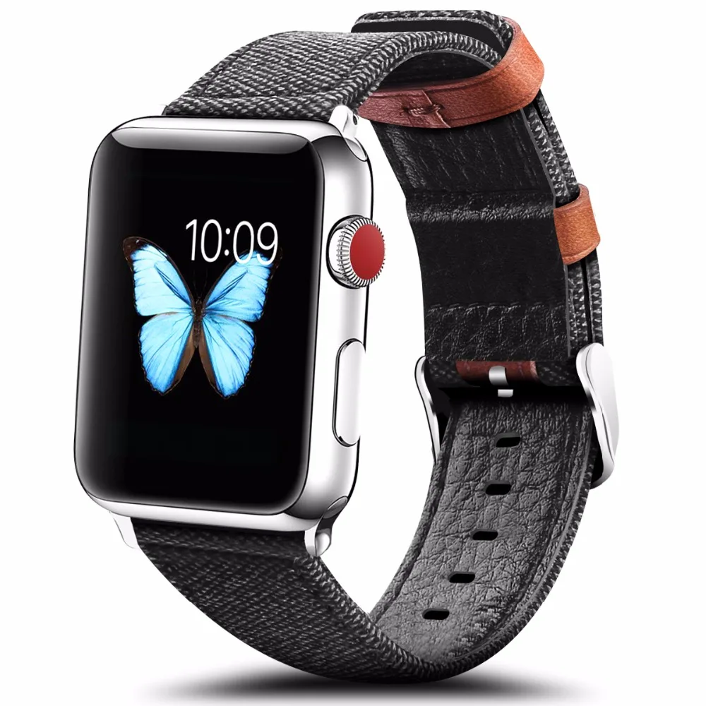 Кожаный ремешок с тканевым ремешком для Apple Watch SE Band Series 6 5 4 3 коричневый браслет 40
