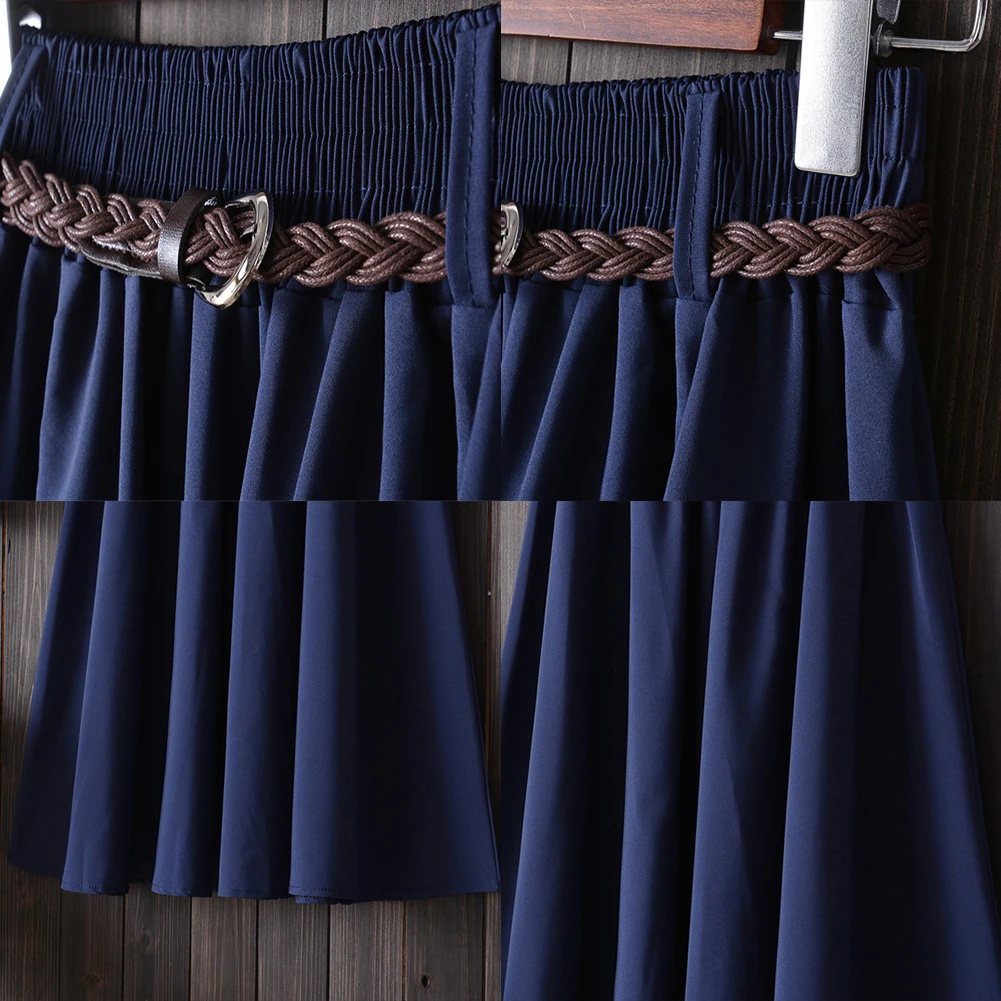 2019 fashion Korean Summer Midi Skirt Women Ladies High Waist pleated skirt A-line School Skirts with belt black red blue skirts | Женская